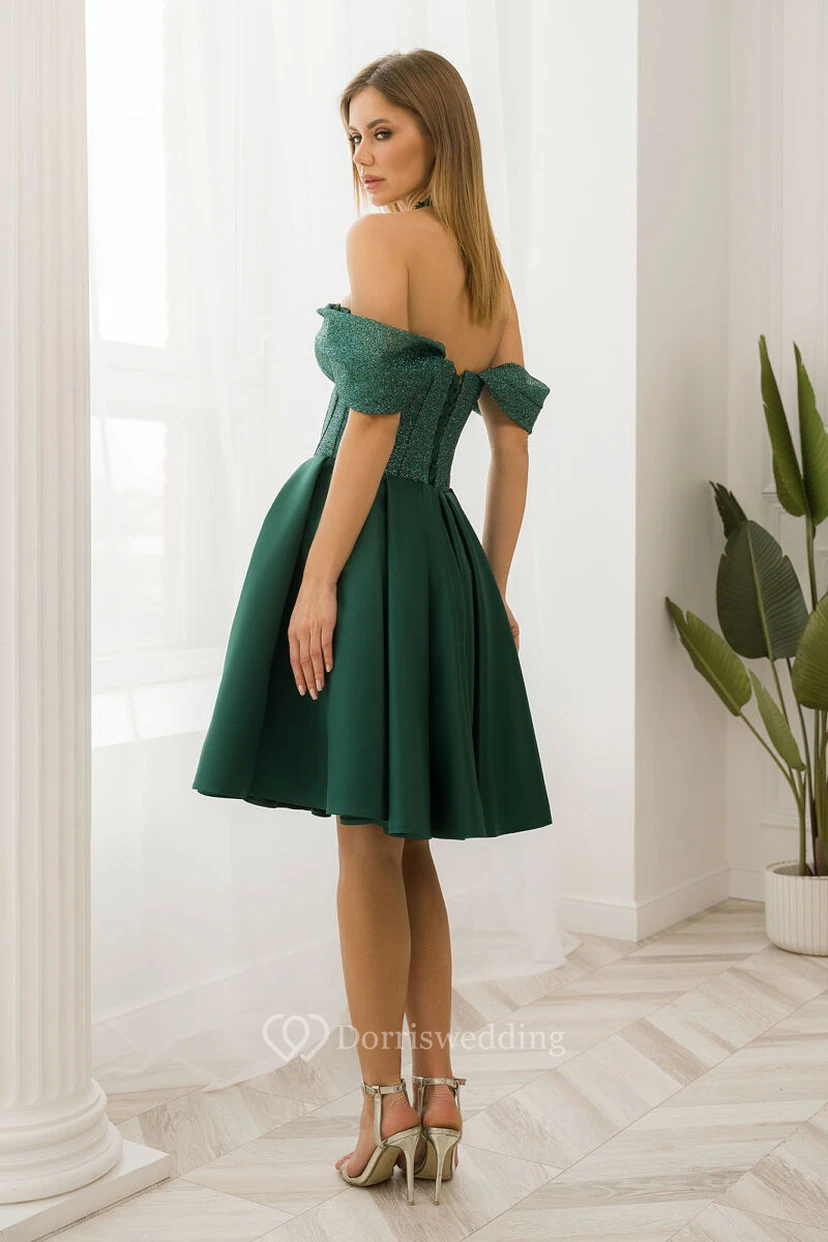 Süßes grünes, bezauberndes Pailletten-Kurzkleid in A-Linie view 2