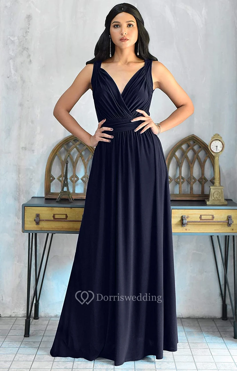 Sexy V-neck A Line Sleeveless Floor-length Chiffon Bridesmaid Dress With Ruching view 11