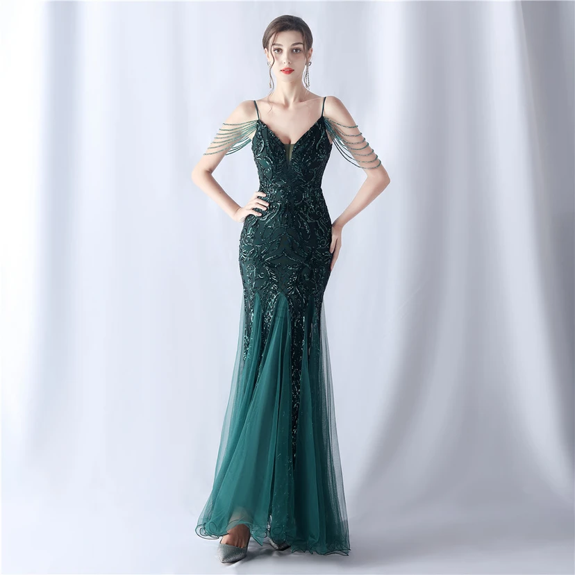 Robe de soirée haut de gamme en maille perlée et ornée de perles, modèle 3034. view 28