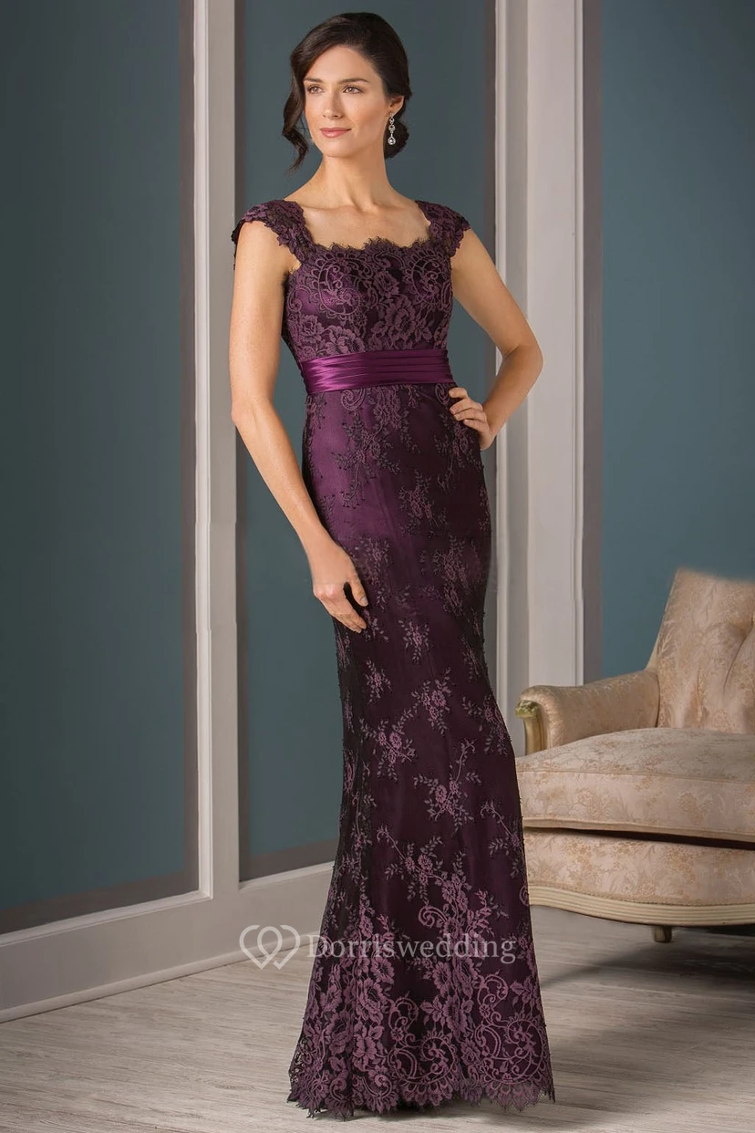 Cap-Sleeved Mother Of The Bride Dress With Appliques And Square Back view 8
