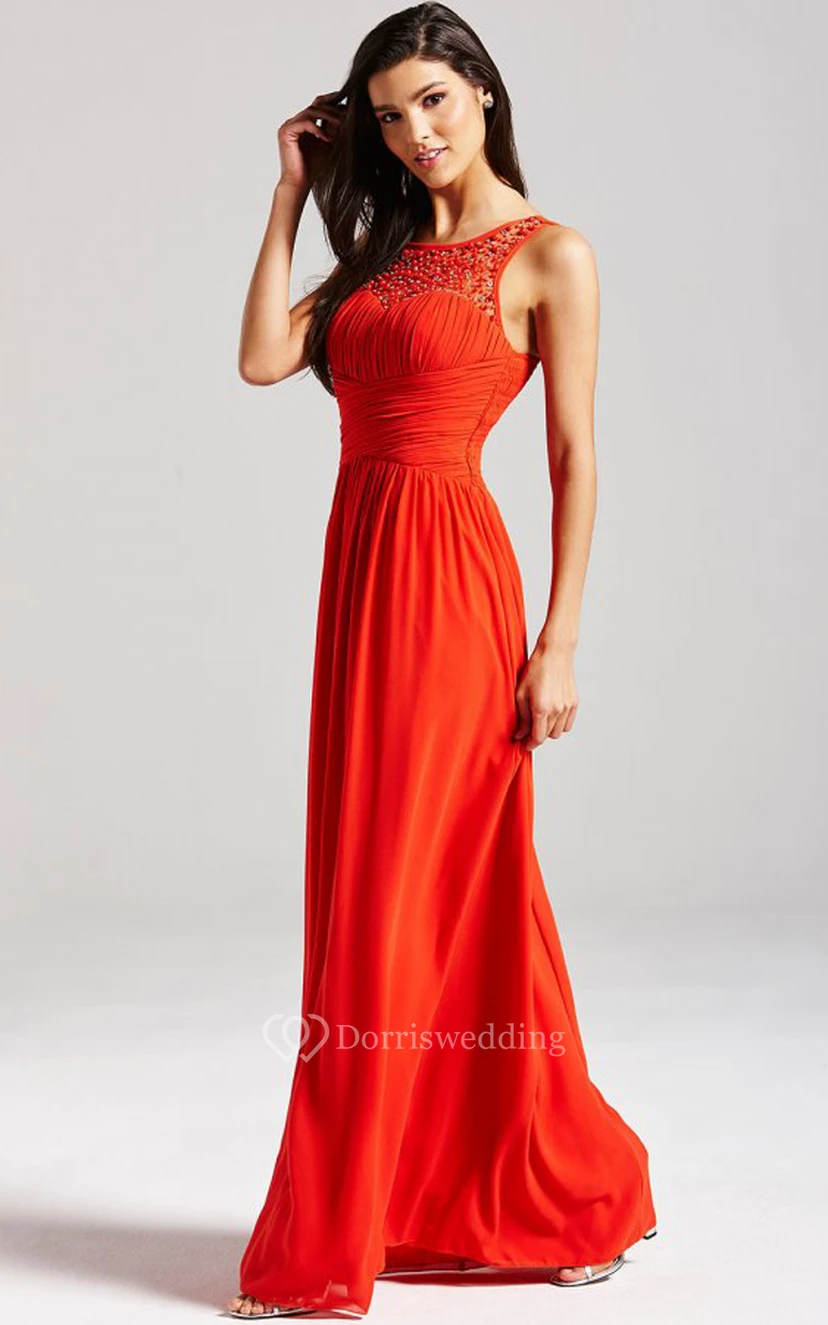 Scoop Neckline Modest A-Line Gown With Squared Back view 31