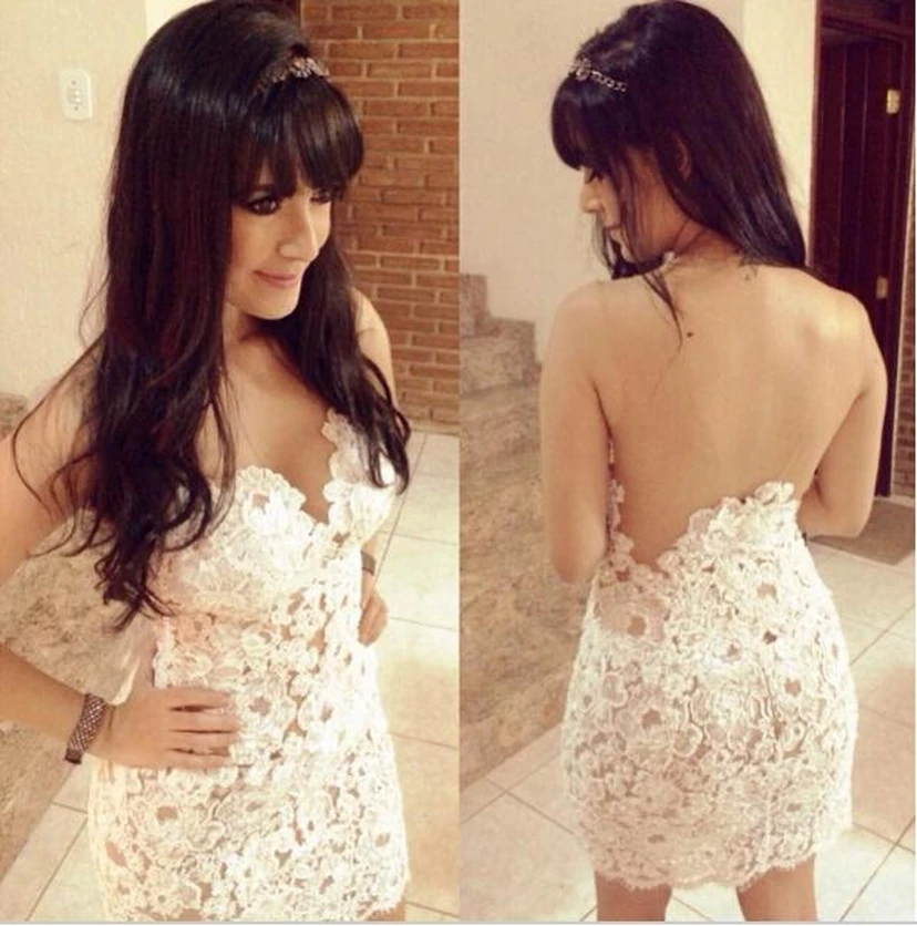 Delicate Lace Appliques Short Cocktail Dress Pencil Sleeveless view 2