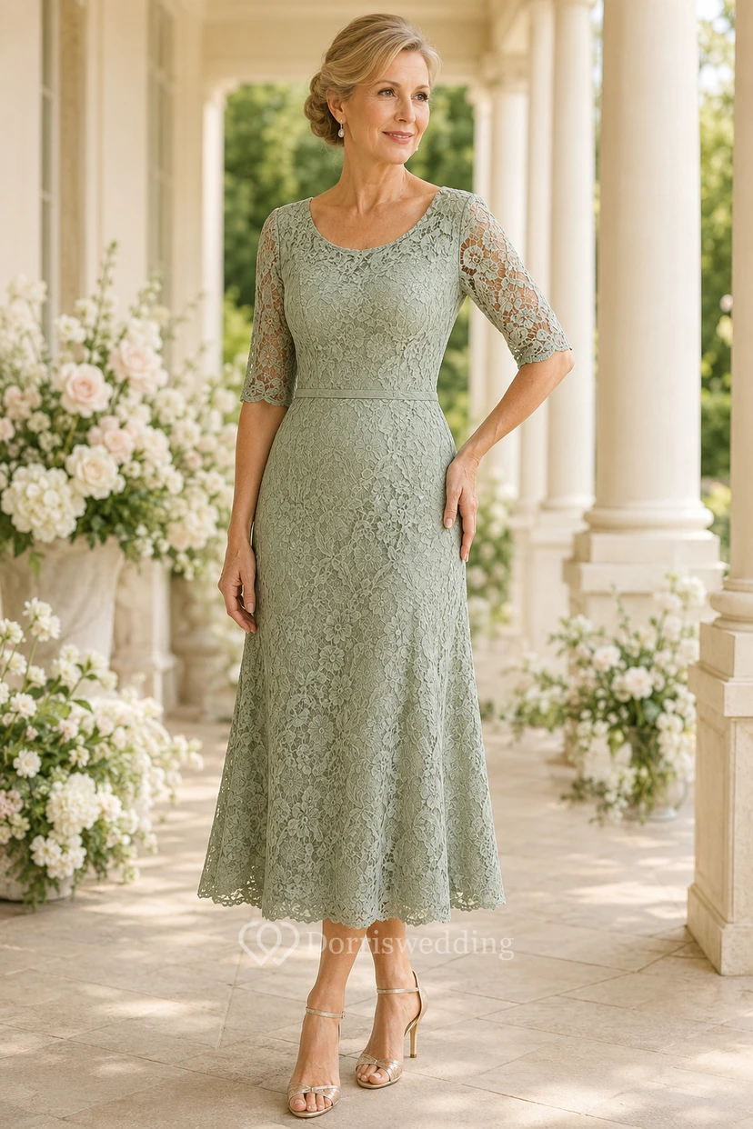 Robe de maman Sage Lace, coupe ajustée et évasée, longueur thé
