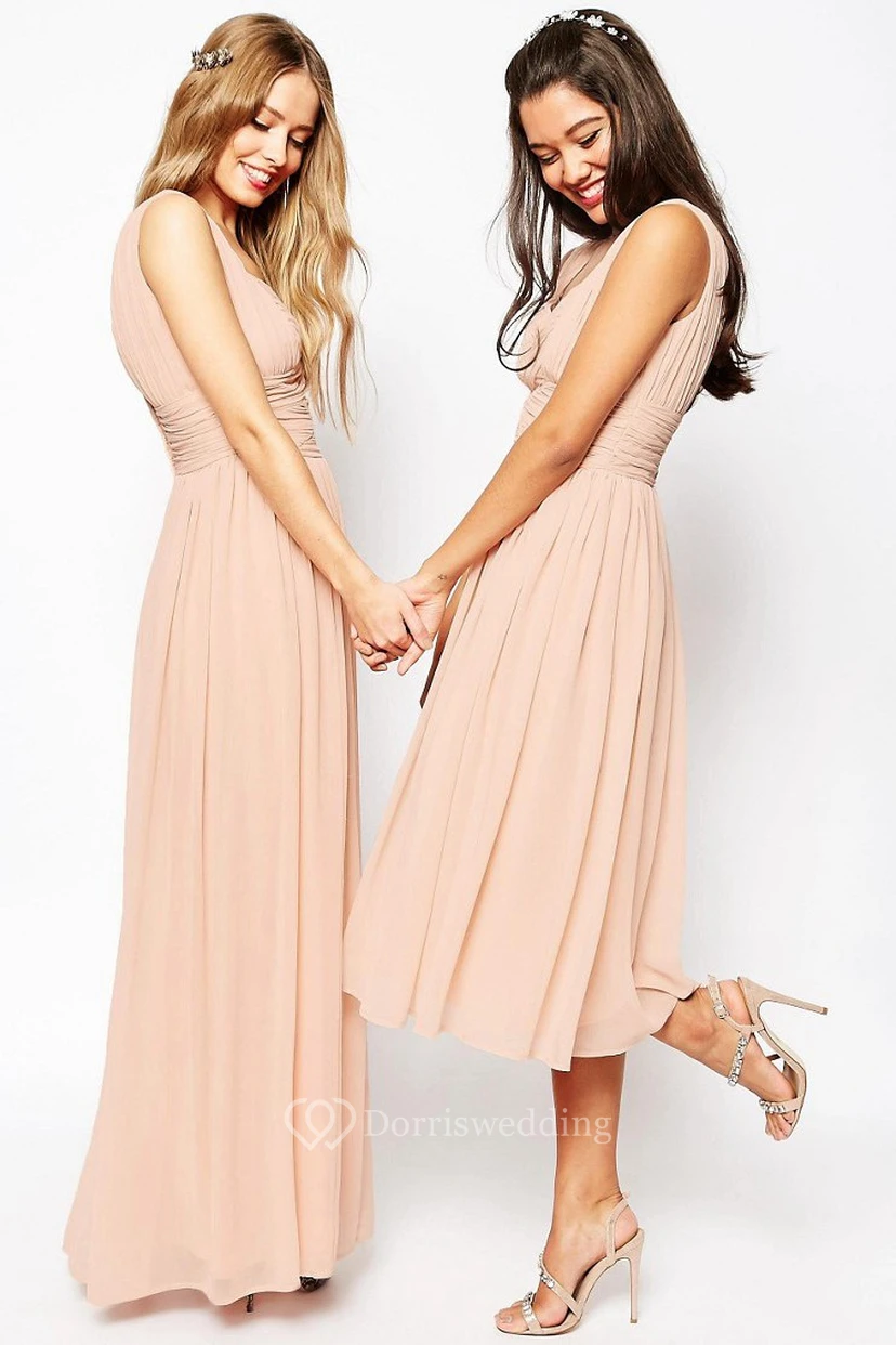 Tea-Length One-Shoulder Criss-Cross Sleeveless Chiffon Bridesmaid Dress view 4