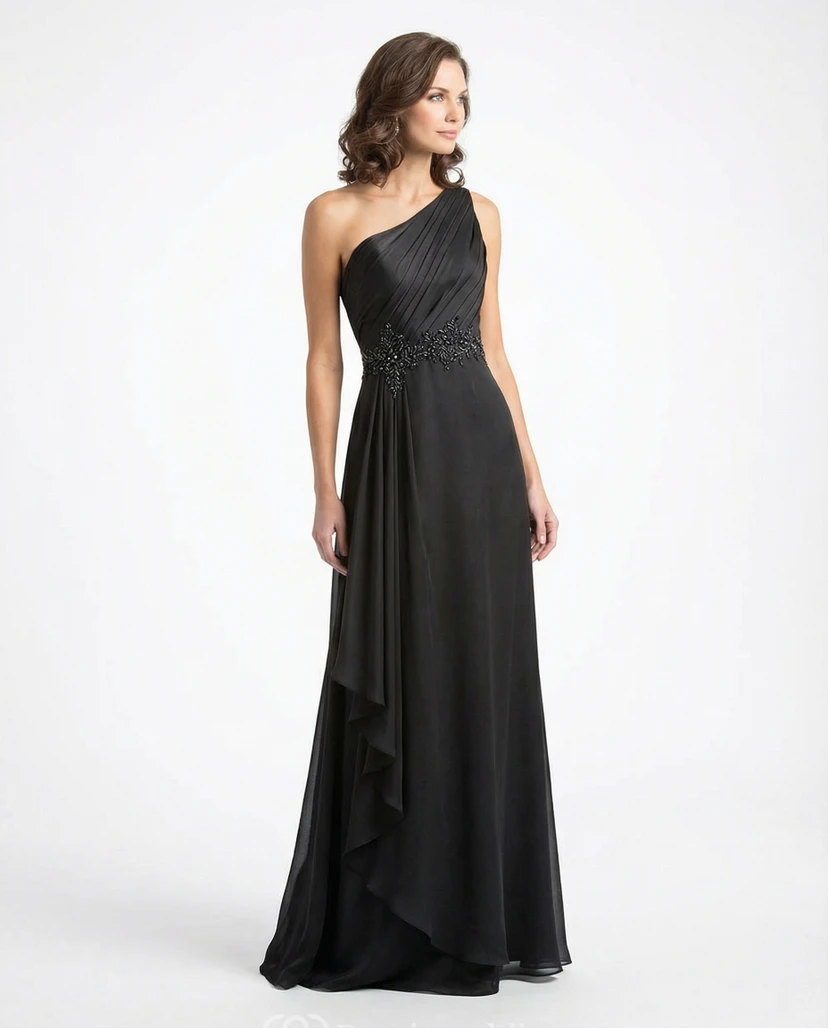 Einseitig schulterfreies, gerüschtes Brautmutterkleid
