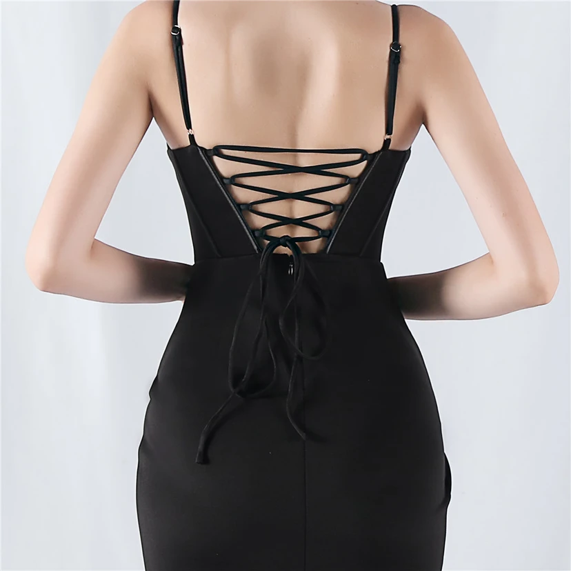 Fishbone Waist Set Crystal Diamond Satin Host Evening Dress view 43