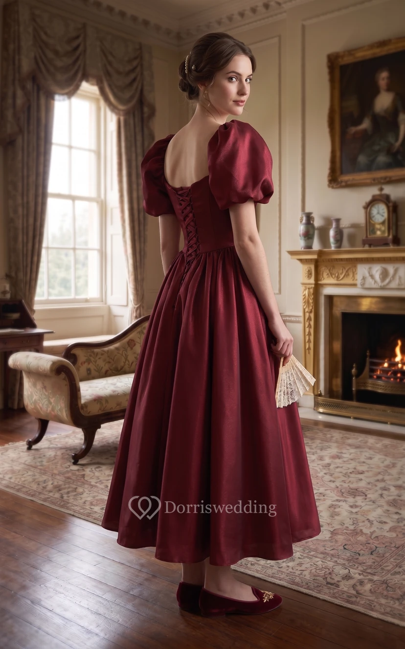 Puff-Sleeve Vintage Victorian A-line Dress | Regency Era Plus Size 1950s Bridesmaid Ball Gown | Modest Prom Wear view 2