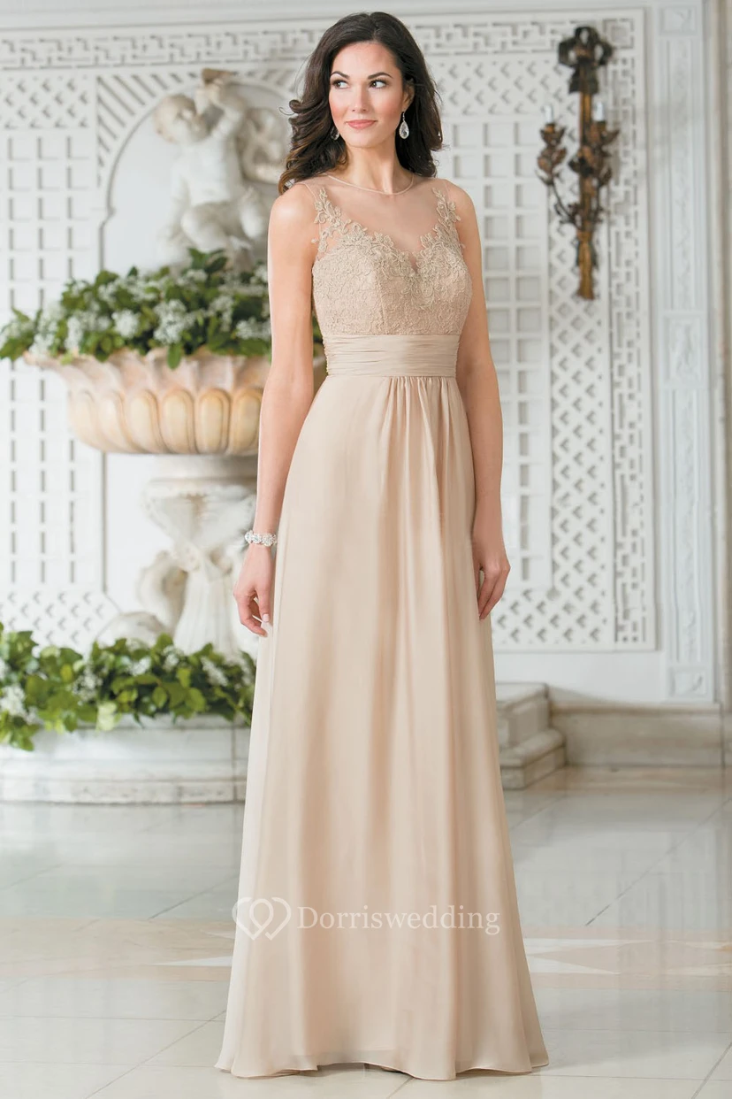 Sleeveless V-Neck A-Line Long Gown With Illusion Back