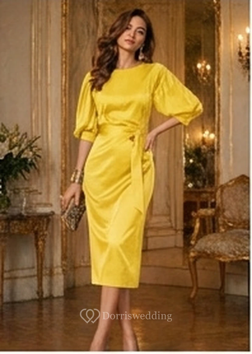 Navy Blue Formal Retro Knee-Length Pencil Wedding Guest Dress view 9