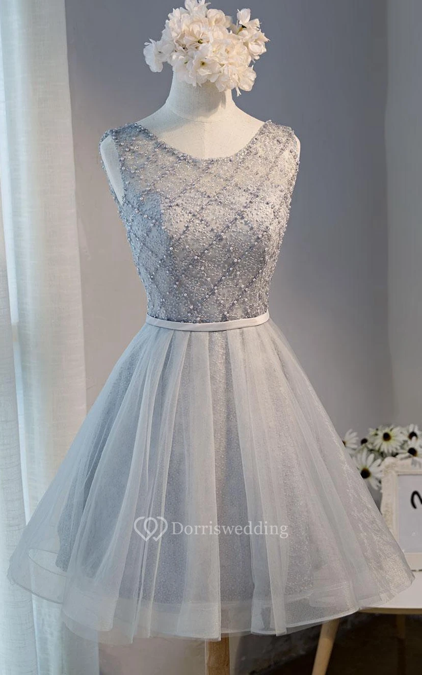Short Scoop Sleeveless Lace Corset Back Dress with Keyhole