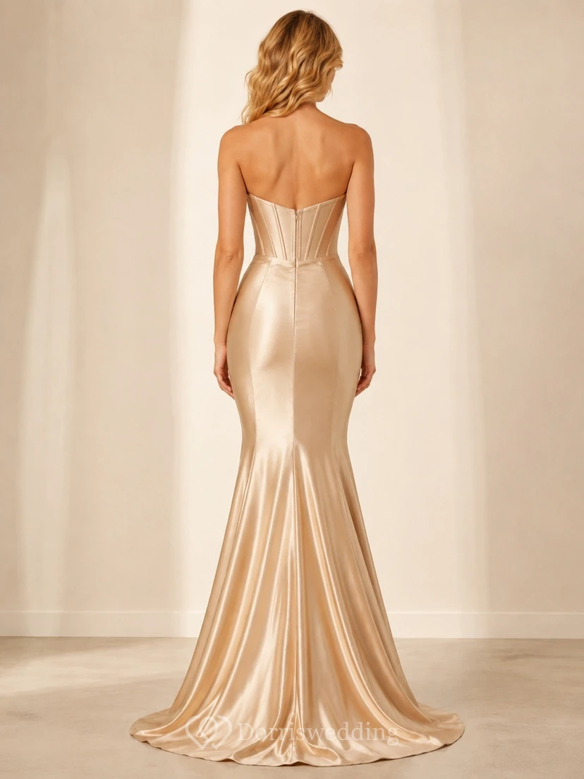 Mermaid Sexy Champagne Corset Formal Evening Elegant Dress view 2