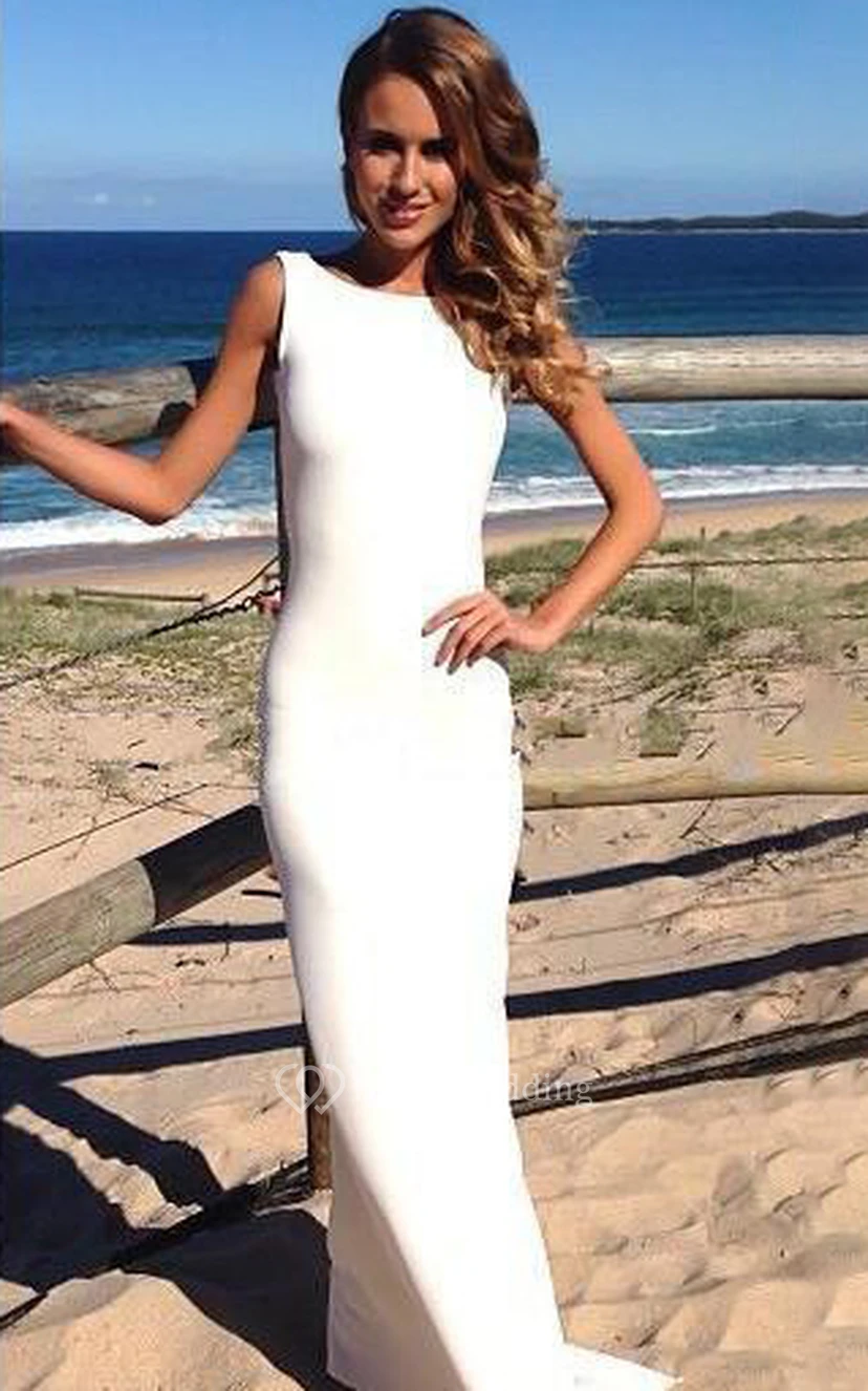 Mermaid Mini Jewel Sleeveless Bell Bat Backless Keyhole Satin Dress view 2