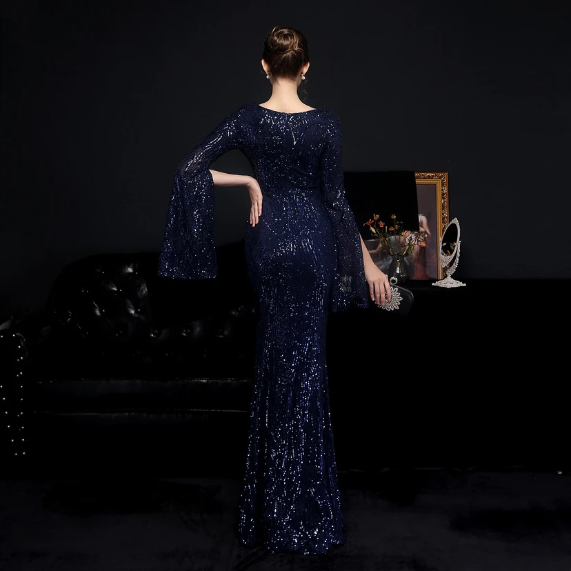 Robe de soirée élégante à sequins, longue, cintrée et sirène, idéale pour les réceptions et les célébrités. view 47
