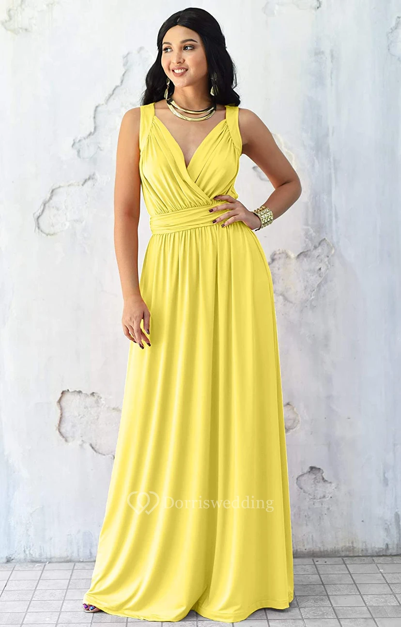 Sexy V-neck A Line Sleeveless Floor-length Chiffon Bridesmaid Dress With Ruching view 9