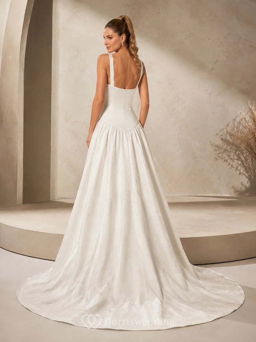 Brautkleid aus Satin in A-Linie mit eckigem Ausschnitt und tiefer Taille view 2