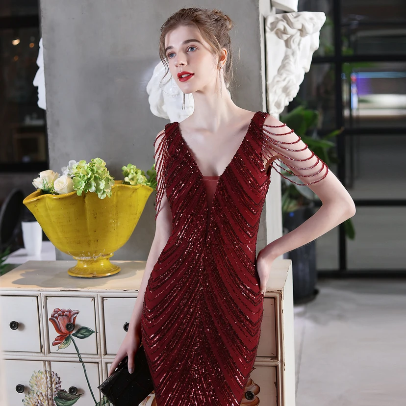 Paillettenbesetztes Meerjungfrauenkleid für Auftritte, Internet-Promi-Events, Bankette, Automodelle, Etikette, Abendkleid view 14