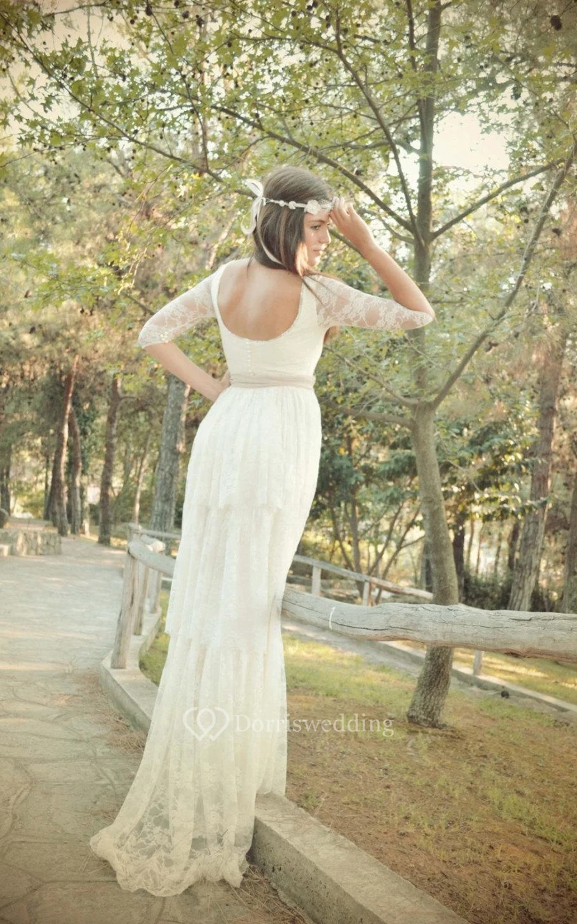 Robe bohème en dentelle à manches courtes et longueur au sol view 2