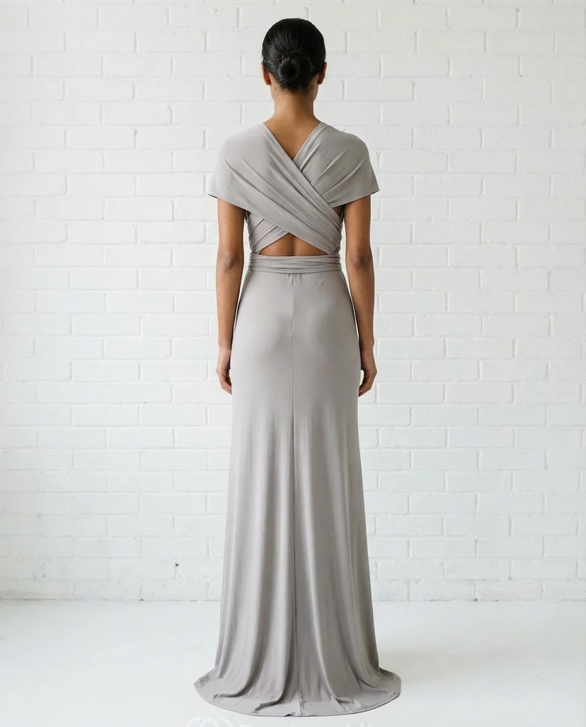 Flowy Grecian Chiffon V-Neck Bridesmaid Dress view 3