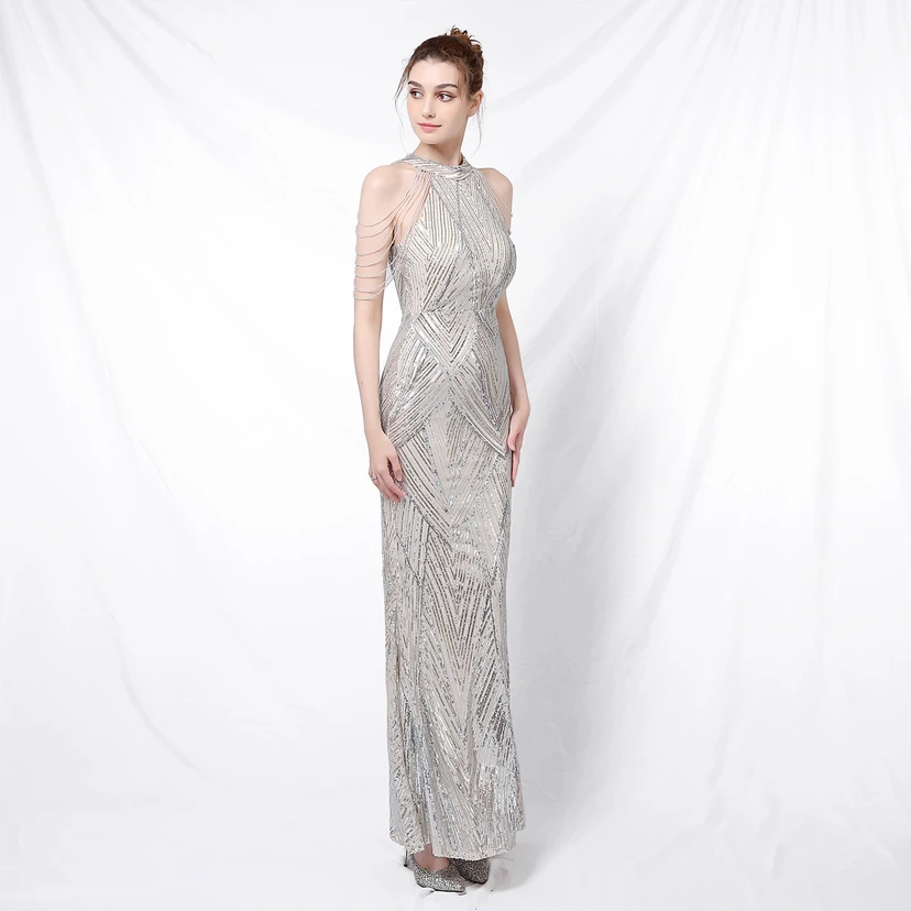 Robe de soirée élégante à col halter et sequins, allure de reine, style banquet, longue robe de soirée sirène à sequins, style star, glamour et décontracté. view 30
