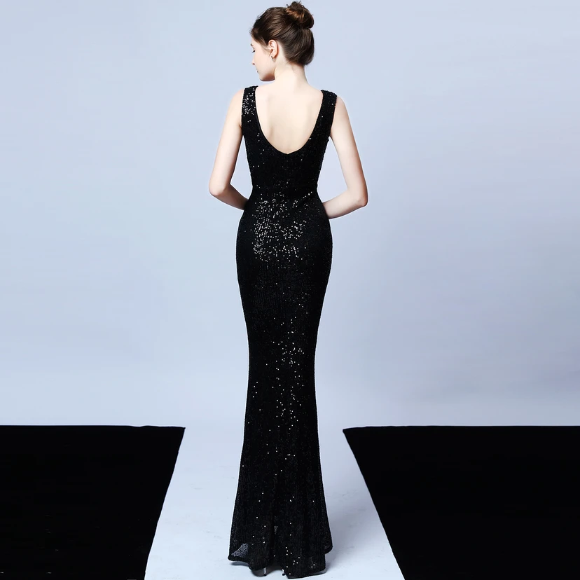 Robe de soirée élégante et longue sans manches à sequins Aura Queen, style banquet, coupe sirène. view 49