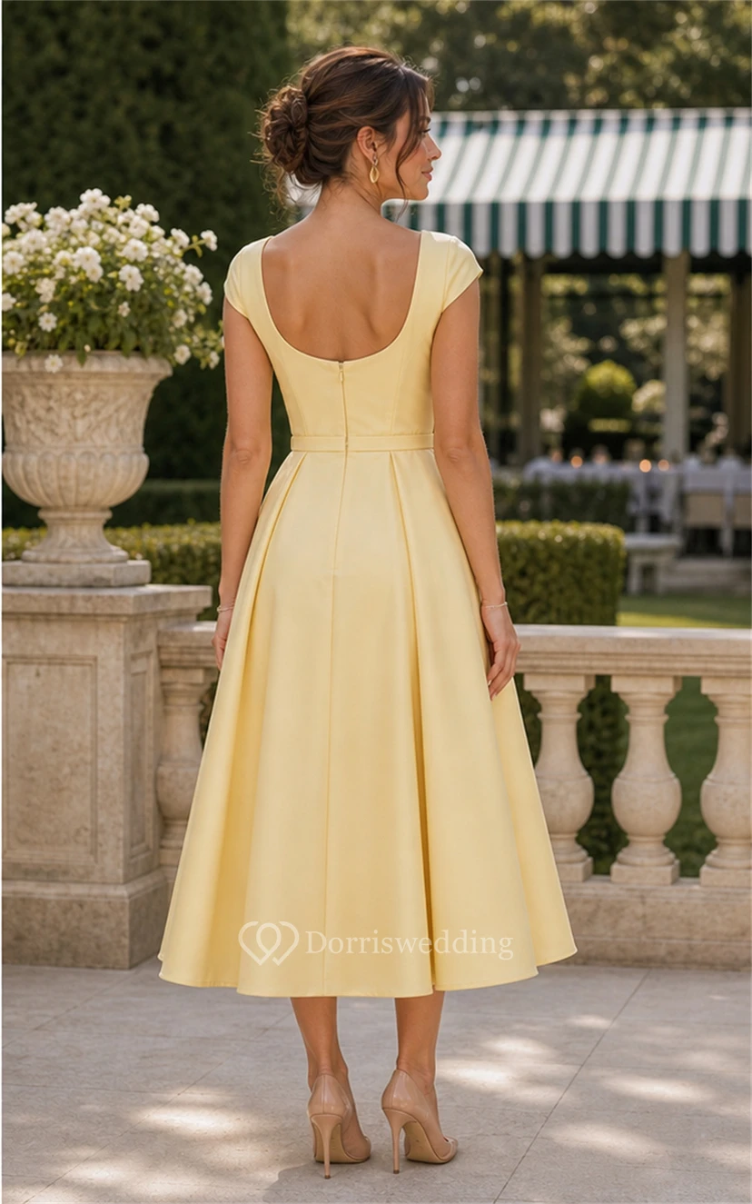 Robe d'invitée trapèze Daffodil, longueur thé, coupe bateau view 2