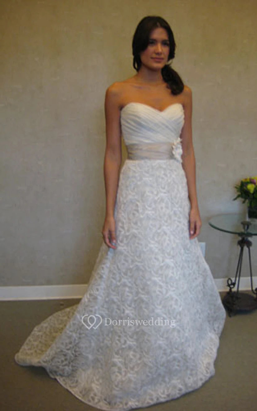 Alluring Crisscross Ruched Bodice Organza Gown With Floral Embellished Waist view 2