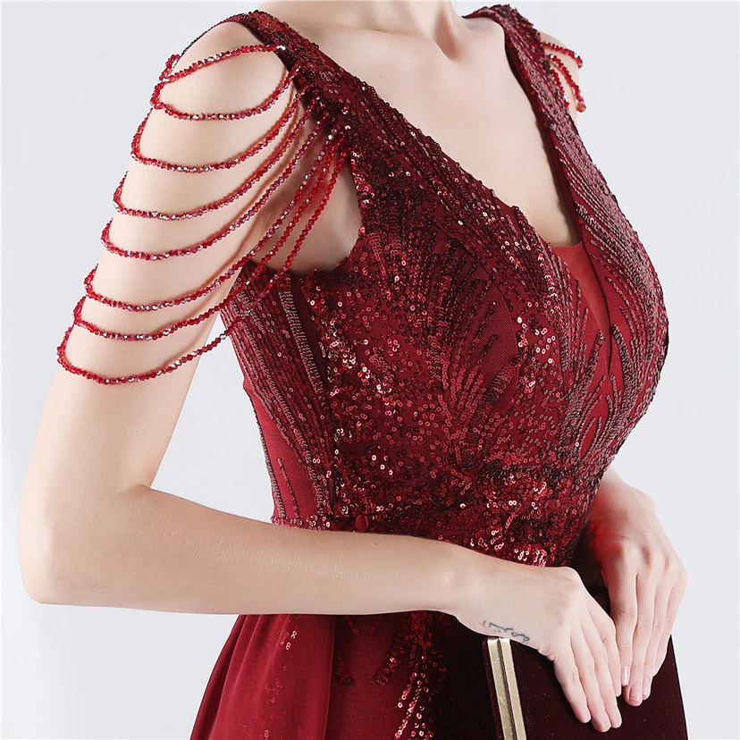 Paillettenbesetzte Blumen mit Cape-Stickerei, hochwertiges Abendkleid, ideal für die Ausrichtung der Jahrestagung view 9