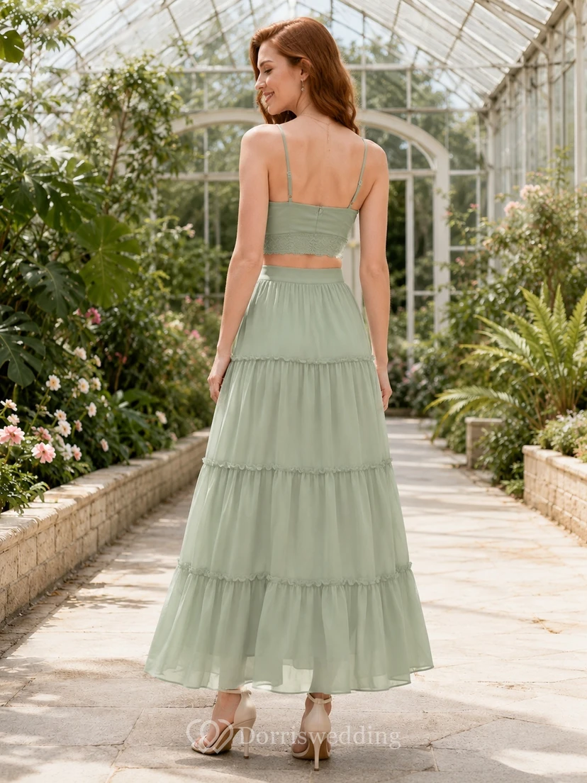 Sage Square-Neck Sleeveless Chiffon Two-Piece Tiered Ankle-length Casual Garden Dress view 2