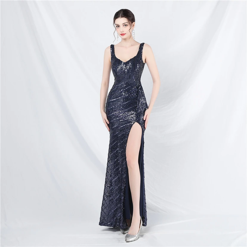 Robe de soirée longue à sequins et perles artisanales view 71