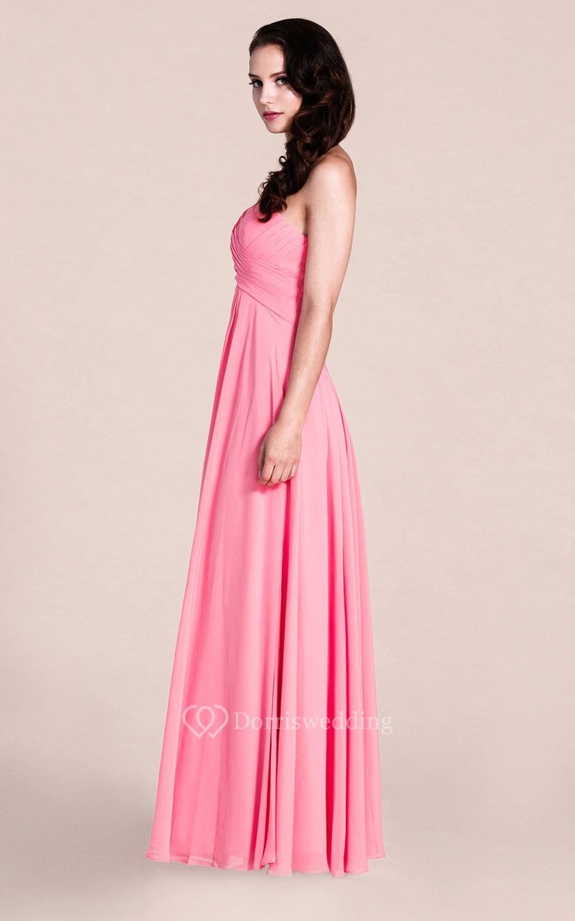 Vestido largo de gasa sin tirantes con escote corazón, estilo sencillo, para damas de honor. view 3