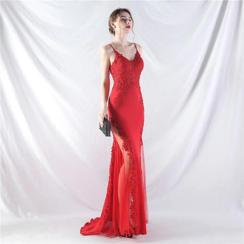 Spitzen-Abendkleid mit heißer Diamant- und Fischgrätenmuster-Weste, tiefem Taillenausschnitt, schulterfreiem Design und kurzer Schleppe view 41