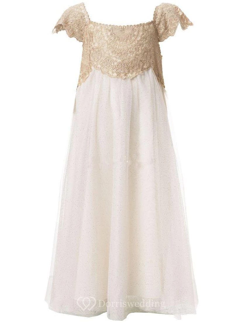 Newest Chiffon A-line Lace Appliques Flower Girl Dress Cap Sleeve view 2