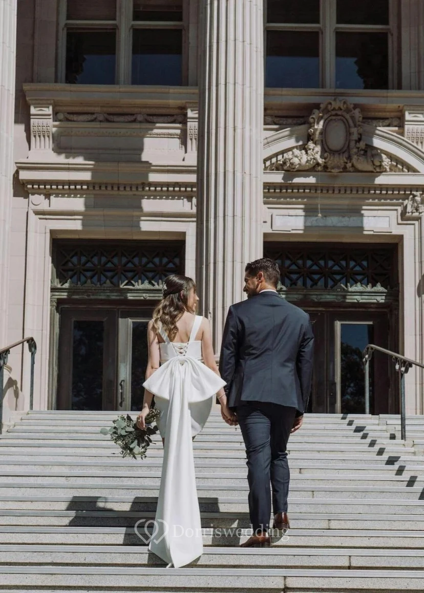 Chic Satin Square Neck Mini Wedding Dress - Perfect for Reception or Elopement view 5