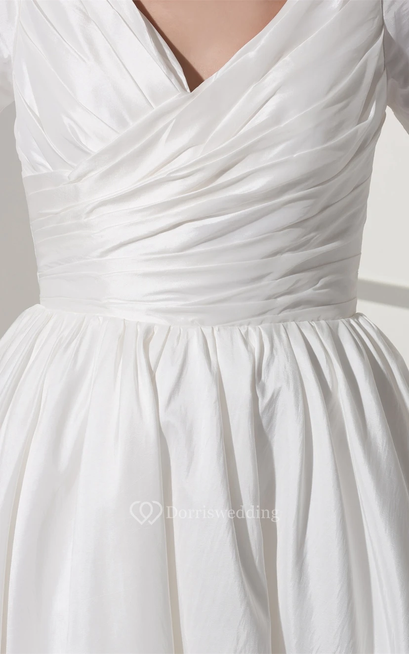 Mini-Sleeve Criss-Cross Short V-Neck Dress With Appliques view 7