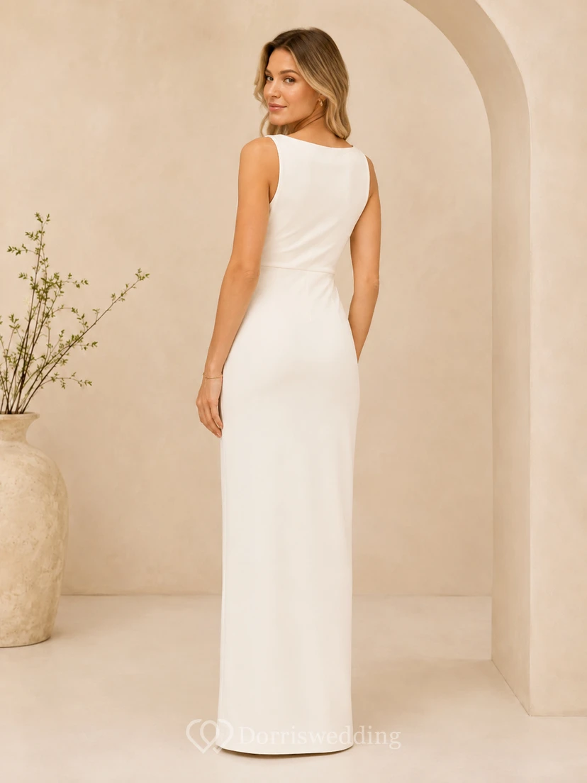 Minimal Maternity Bateau Neck Sleeveless Satin Sheath Floor-Length Wedding Dress view 2
