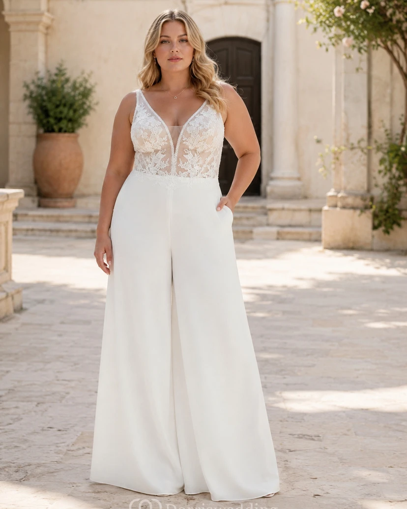 Combinaison sans manches à décolleté en V profond avec corsage corset en dentelle transparente view 3