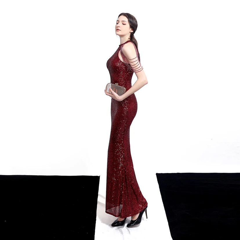 Robe de soirée élégante à col halter et sequins diamants Aura Queen, style banquet temperament view 24