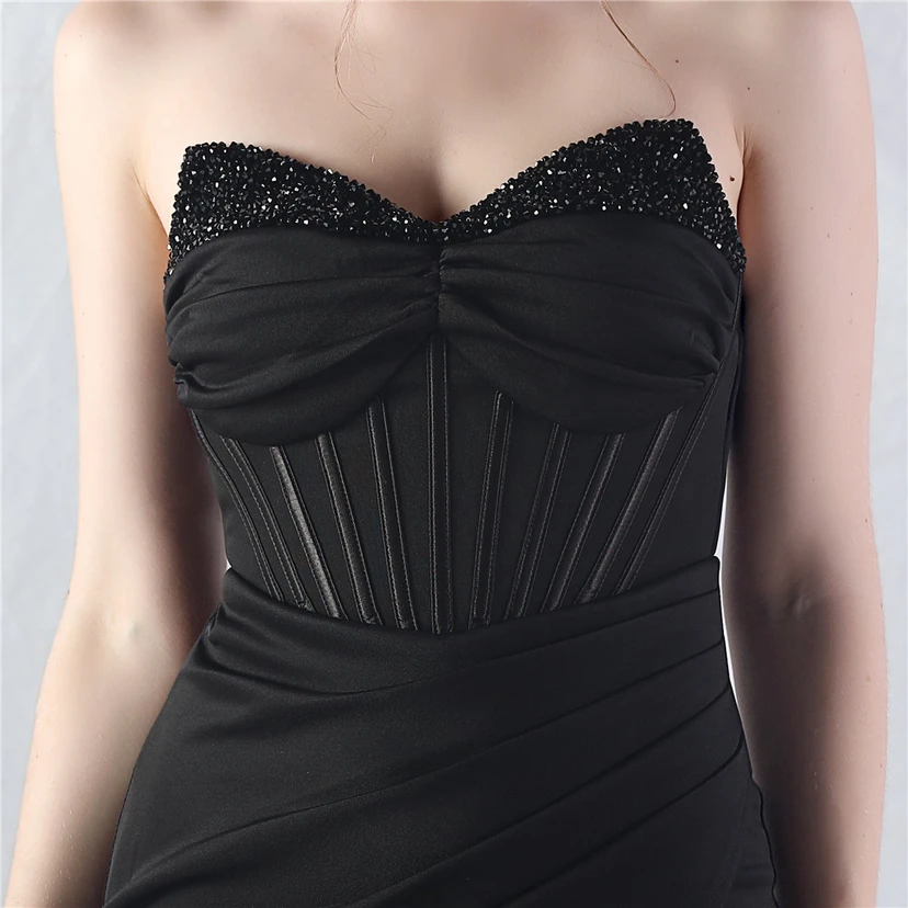 Vestido de noche de alta gama con cintura de espiga, elaborado con cuentas y forma elaborada. view 71