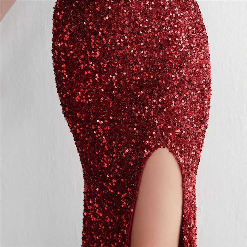 Heavy-Duty Glass Bead Craft Beaded Banquet Evening Dress Temperament Elegant Long Halter Neck Slit Sequins view 50