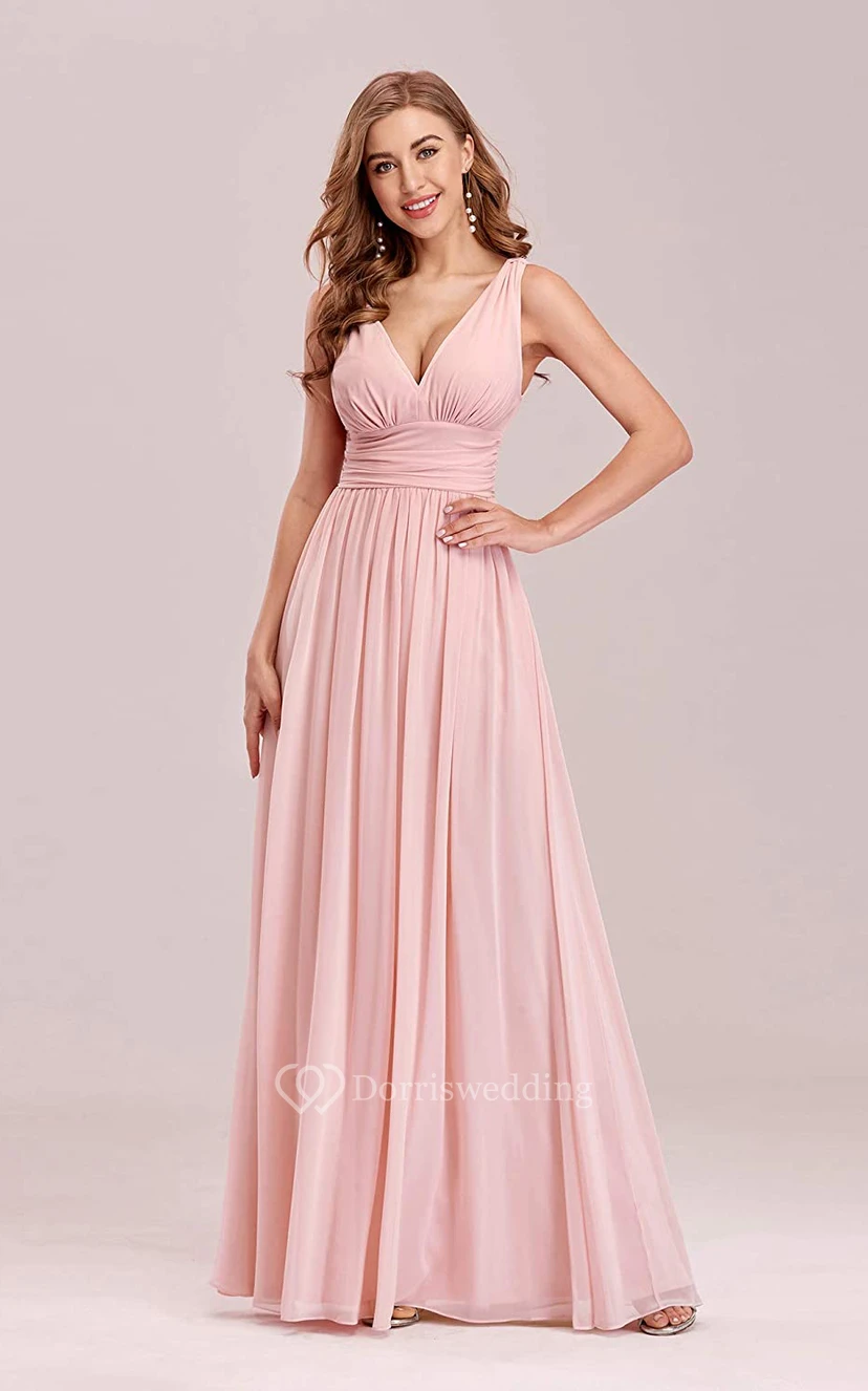 Casual Chiffon V-neck A Line Sleeveless Evening Dress With Ruffles view 11