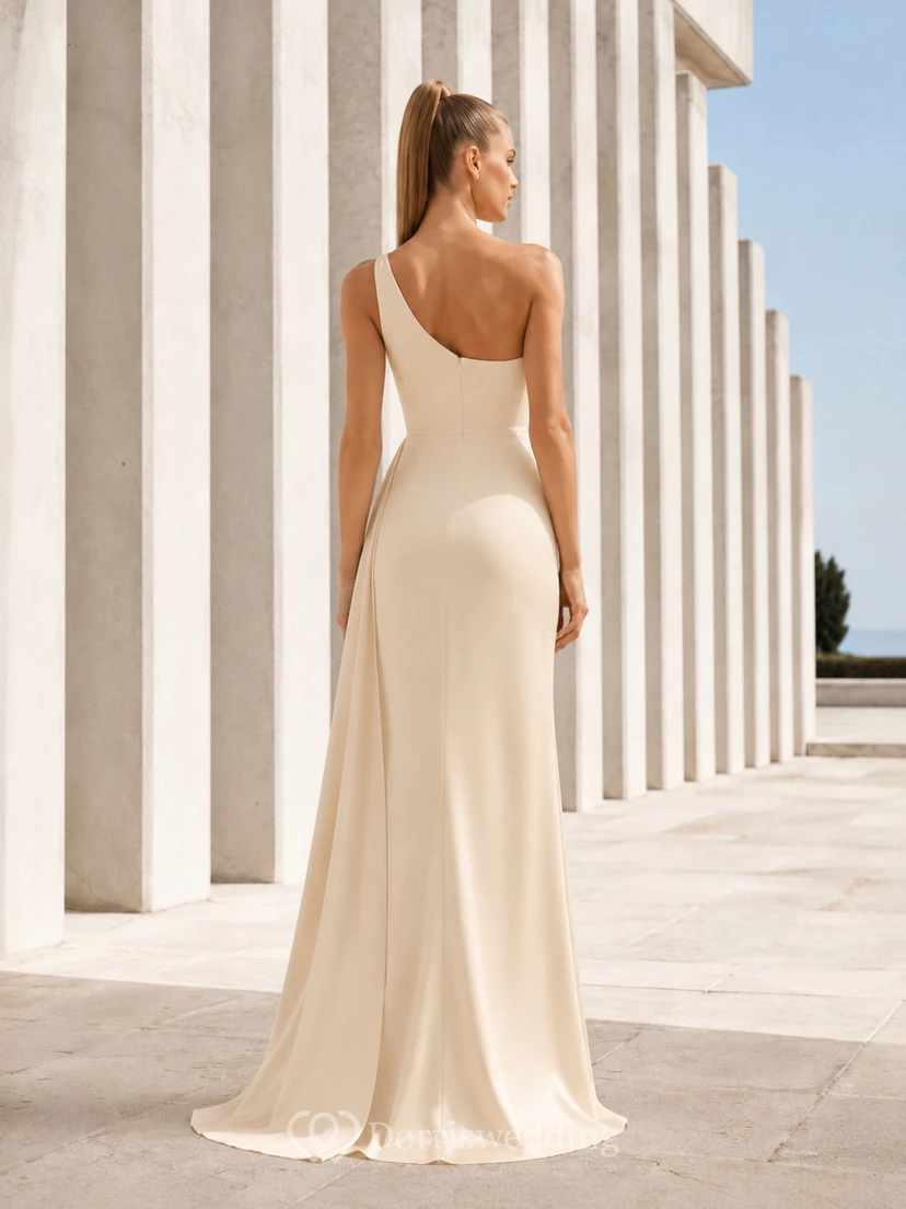 Sleek Asymmetric One Shoulder Minimalist Column Architecture Gown view 2