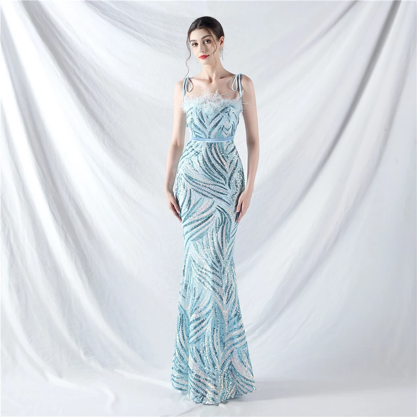 Double-Binding Rope-Binding Craft-Made Ostrich Feather Encrypted Laminated Beads High-End Evening Dress view 41
