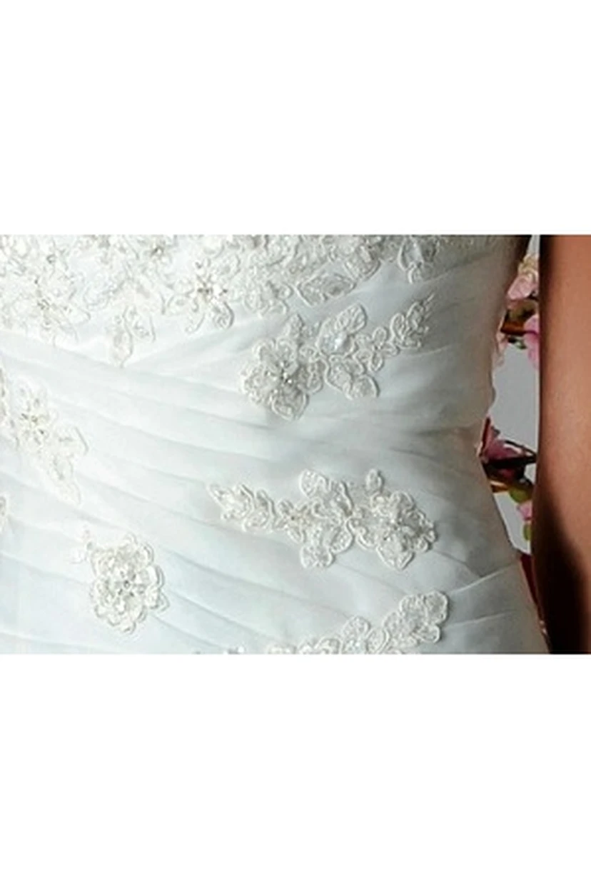 Sweetheart A-Line Organza Bridal Gown With Appliques And Side Drape view 2