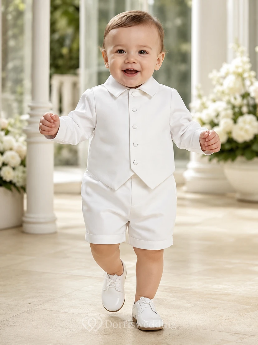 White Vest Bow Tie Long Sleeve Christening Short Suit for Baby Boy