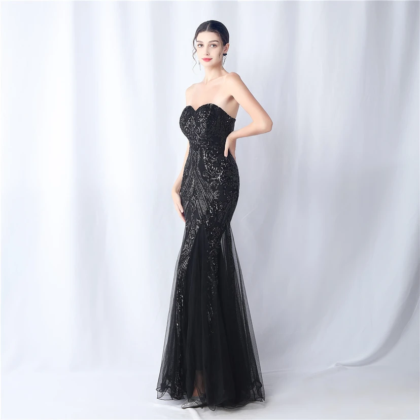 Positionierung Blumenschnitt Netz Pailletten Hochzeitsdinner Toast Party Abendkleid view 30
