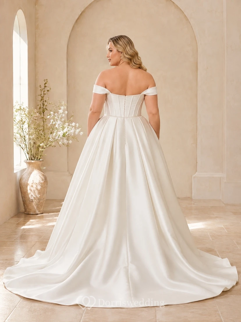 Vestido de novia formal de corte A con hombros descubiertos, talla grande, estilo romántico. view 2