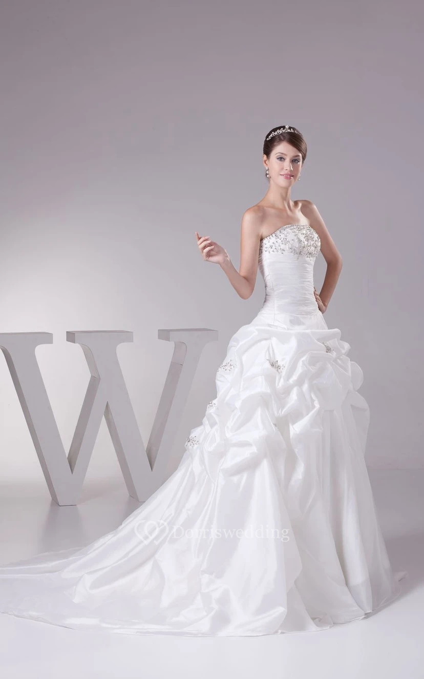 Strapless Ruched A-Line Dress With Beading and Ruching view 2