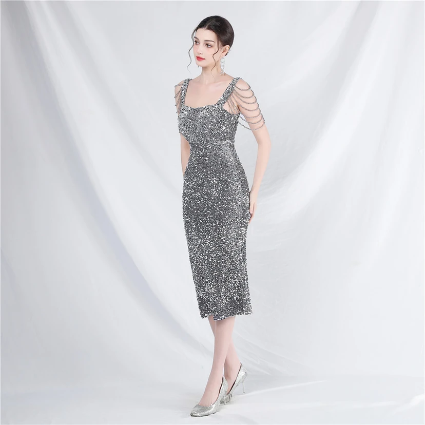 Craft Sequined Velvet Bottom Imitation Handmade Fantasy Sequin Evening Dress Daily Mini Dress view 42