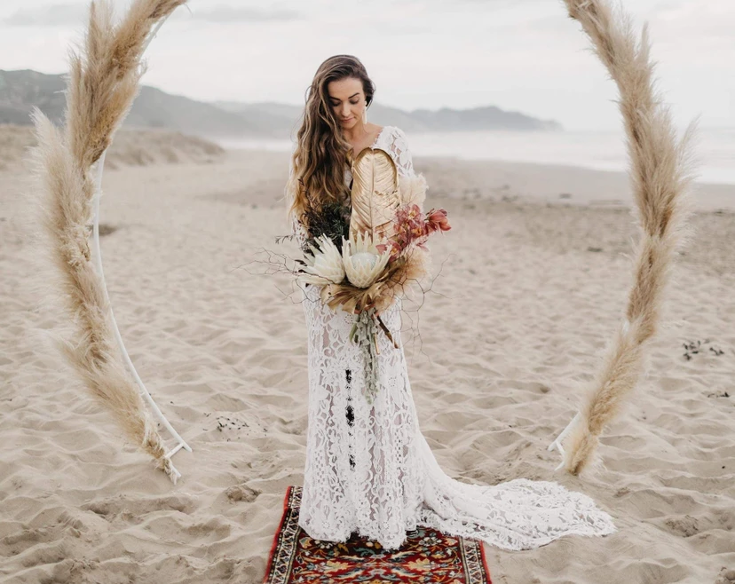 Boho Beach Lace Long Sleeve Gypsy Hippie Wedding Dress view 10