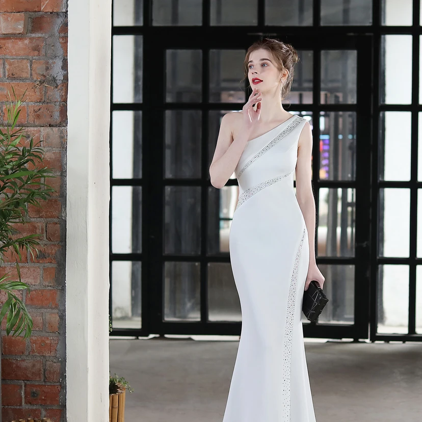 Toast Dress Bride Long One-Shoulder Thank-You Banquet Slim Fishtail Skirt Wedding Car Model Exhibition Dress view 22